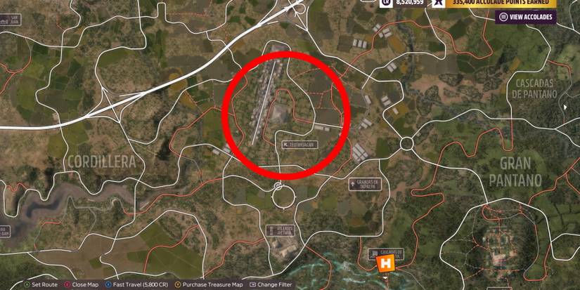 Teotihuacan circled on Forza Horizon 5 map